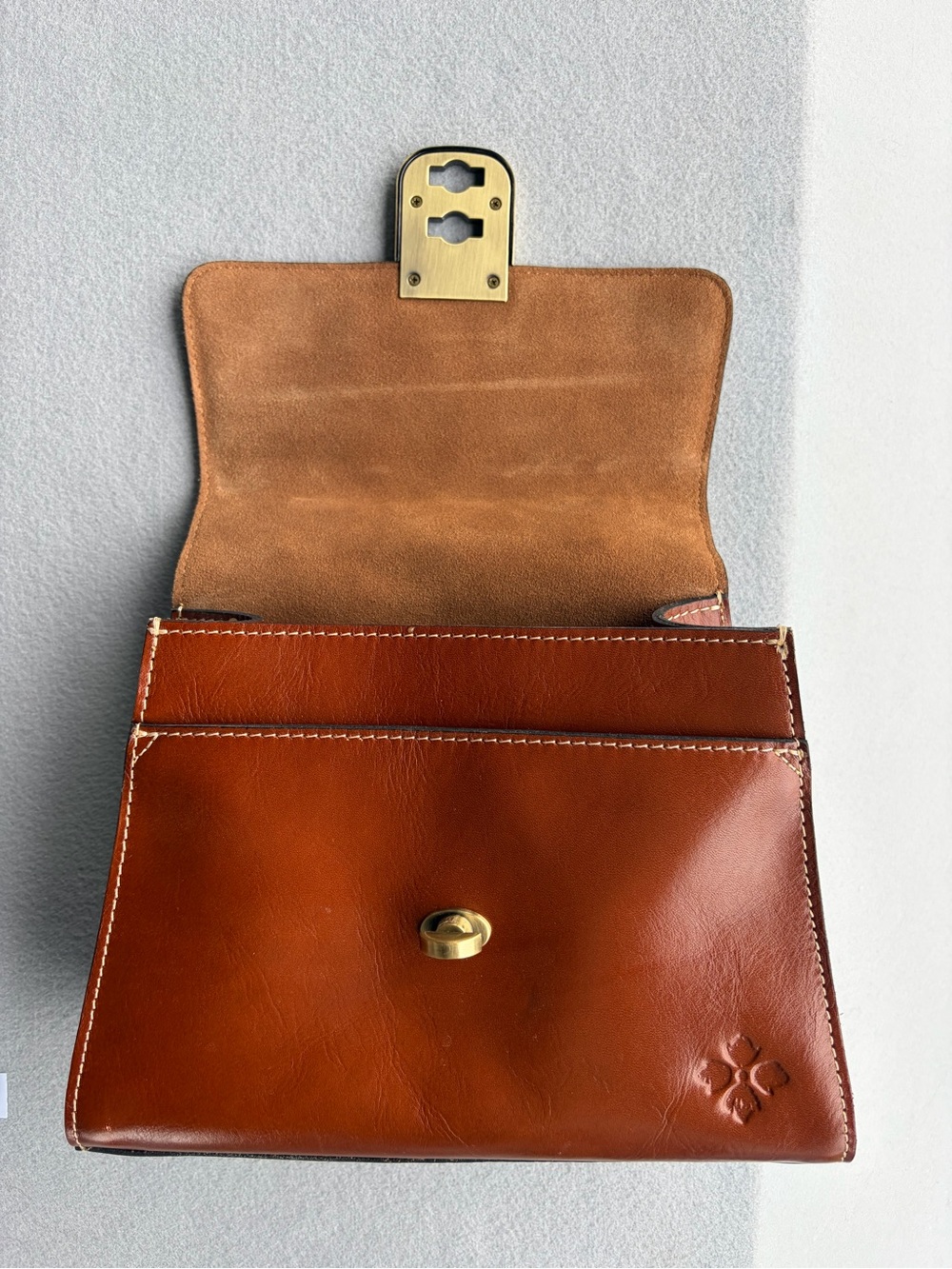 Patricia Nash Cognac Tooled Leather Satchel with Brass Turn-Lock - Picture 3 of 8